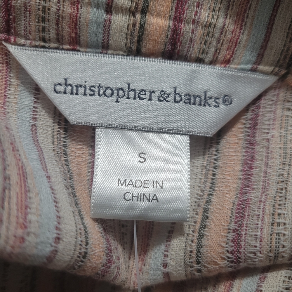 Christopher & Banks Striped Tunic - Orange, White, Tan 100% Cotton Oversized - Picture 6 of 6